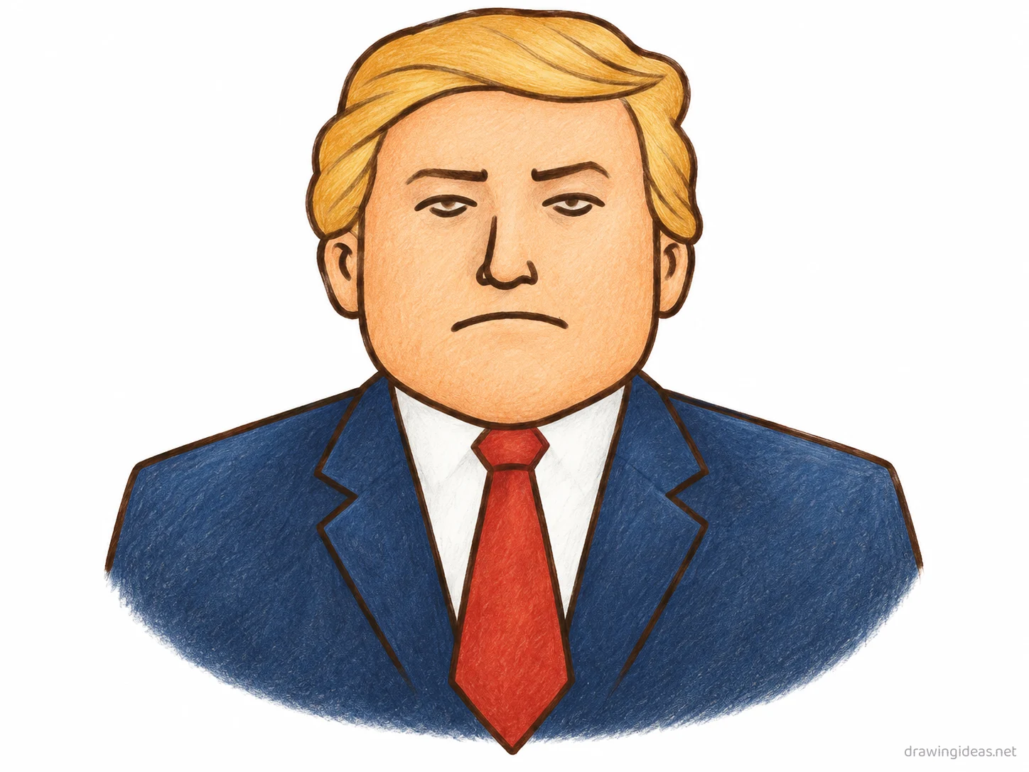 Trump drawing — hand-drawn Trump illustration with ink lines and soft colors