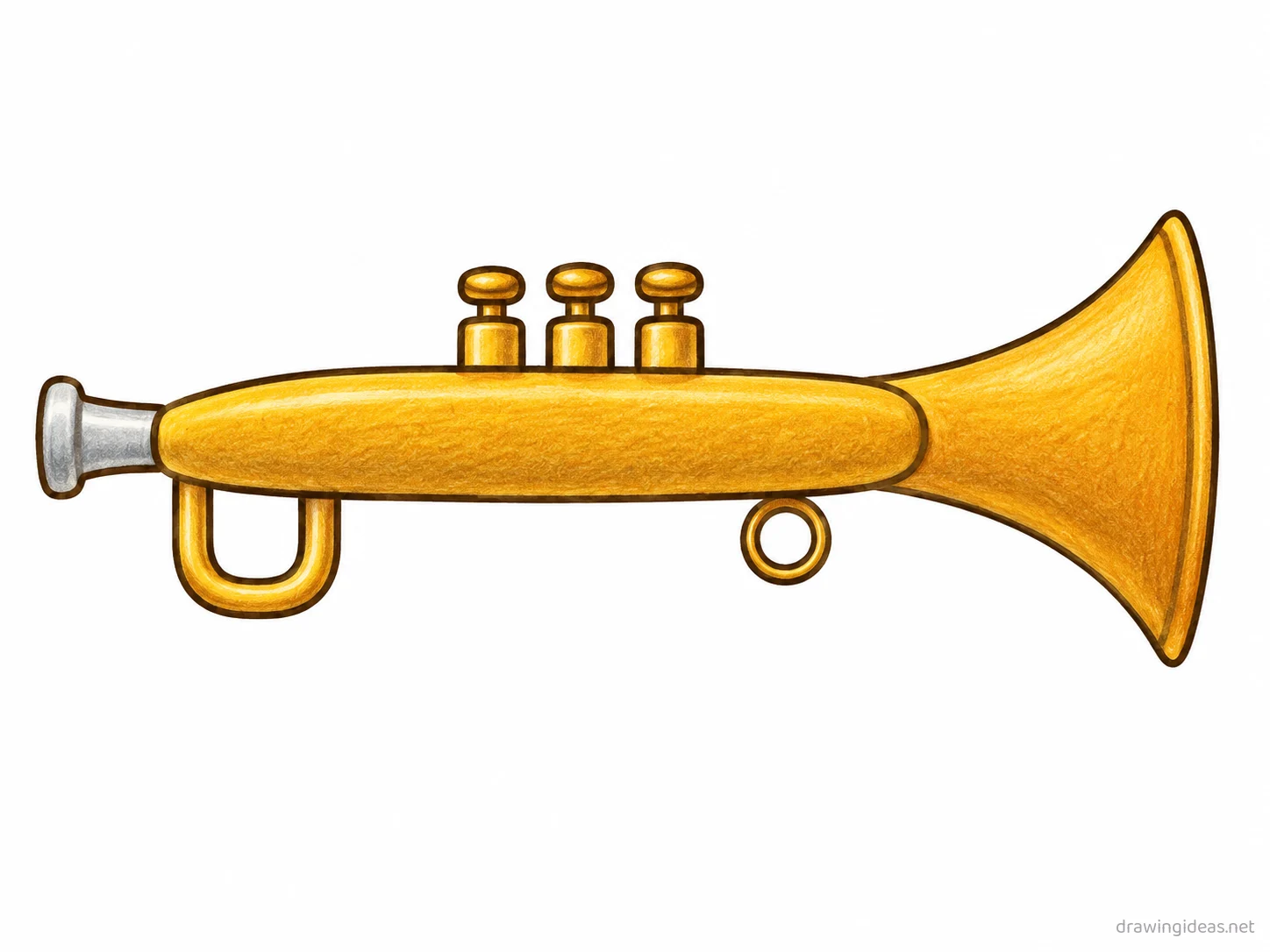 Trumpet drawing — hand-drawn trumpet illustration with ink lines and soft colors