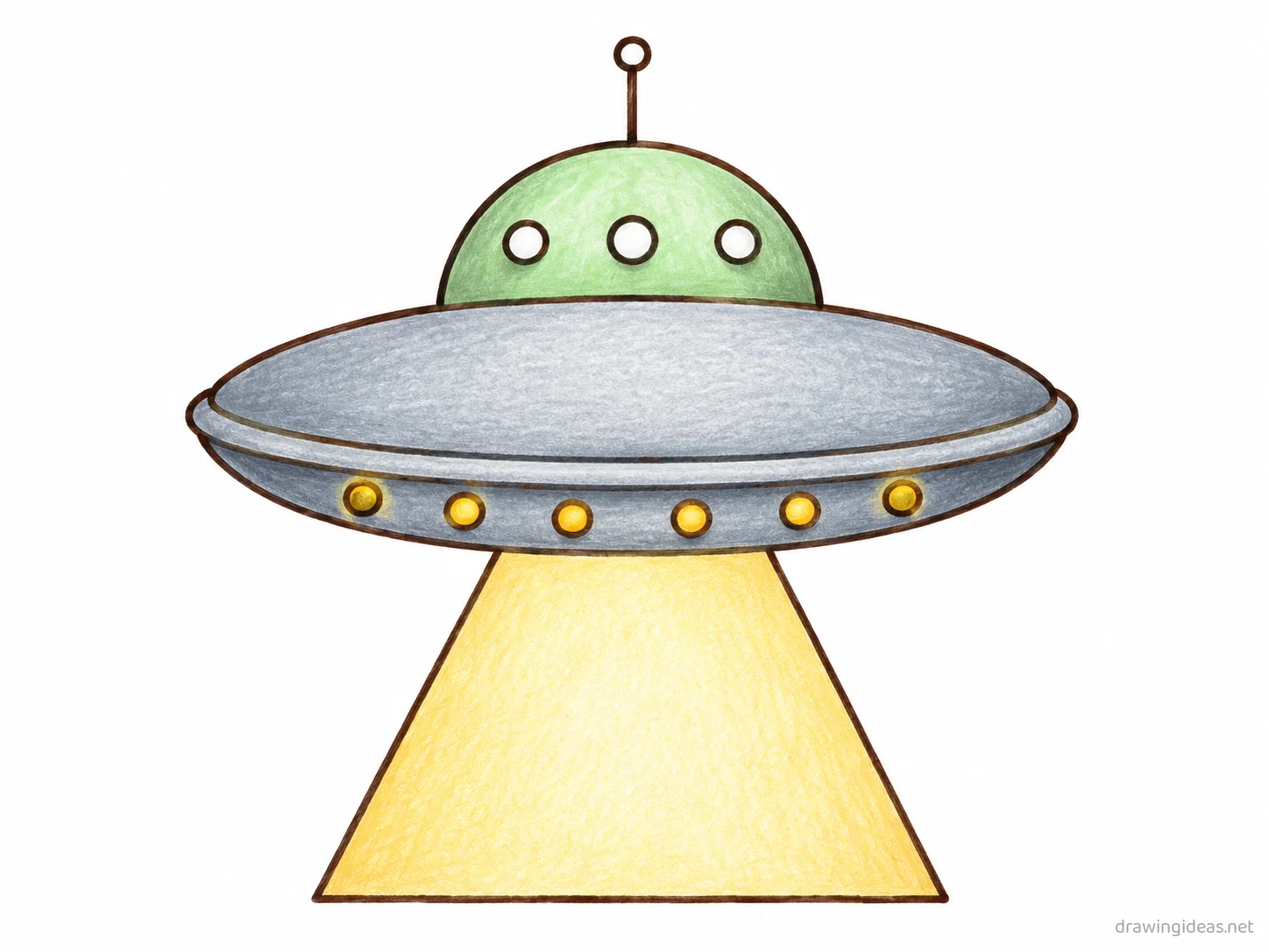 Ufo drawing — hand-drawn ufo illustration with ink lines and soft colors