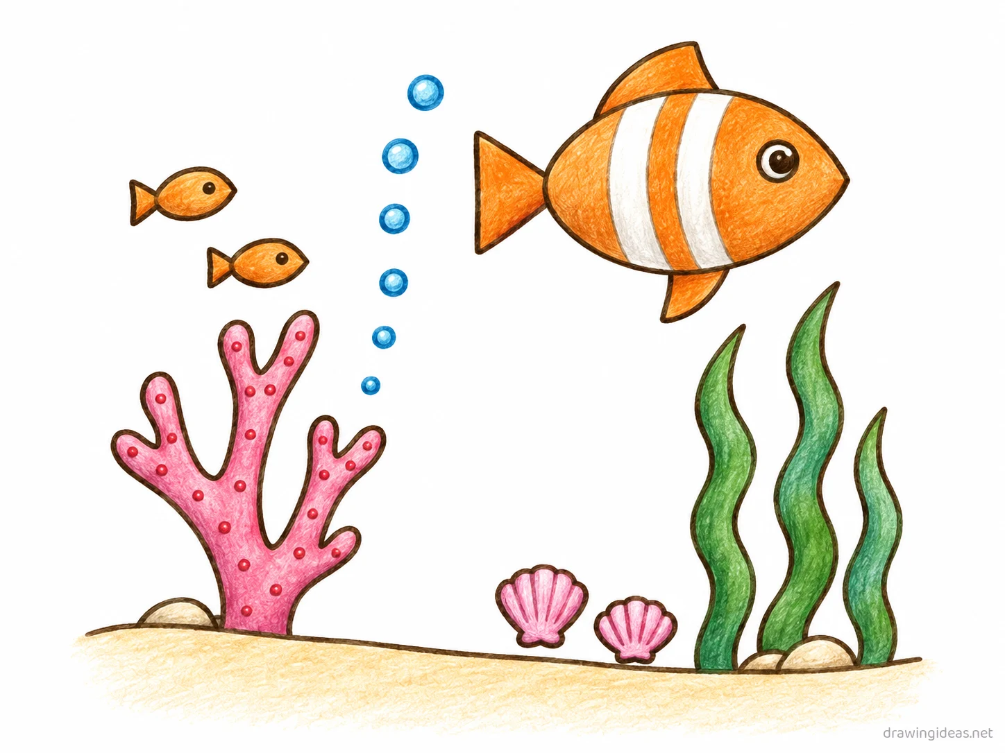 Underwater drawing — hand-drawn underwater illustration with ink lines and soft colors