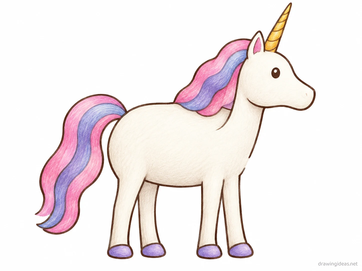 Unicorn drawing — hand-drawn unicorn illustration with ink lines and soft colors