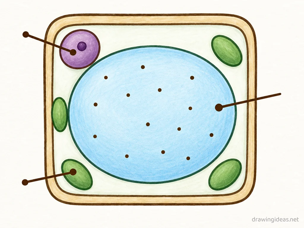 Vacuole drawing — hand-drawn vacuole illustration with ink lines and soft colors