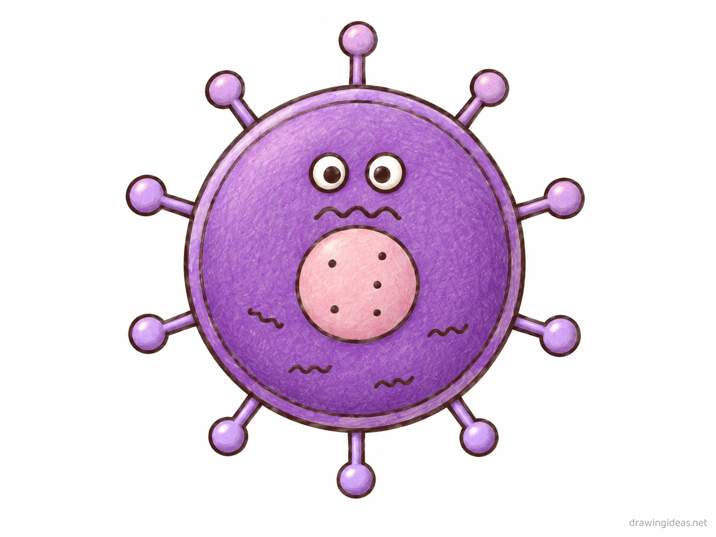 Virus drawing — hand-drawn virus illustration with ink lines and soft colors