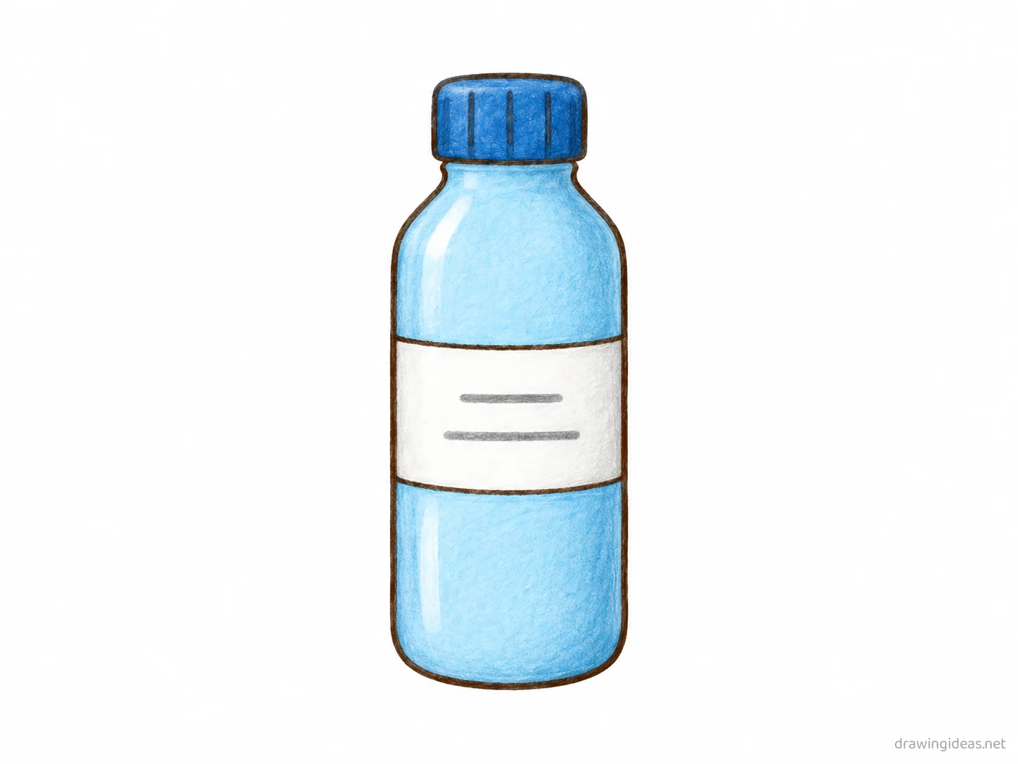 Water Bottle drawing — hand-drawn water bottle illustration with ink lines and soft colors