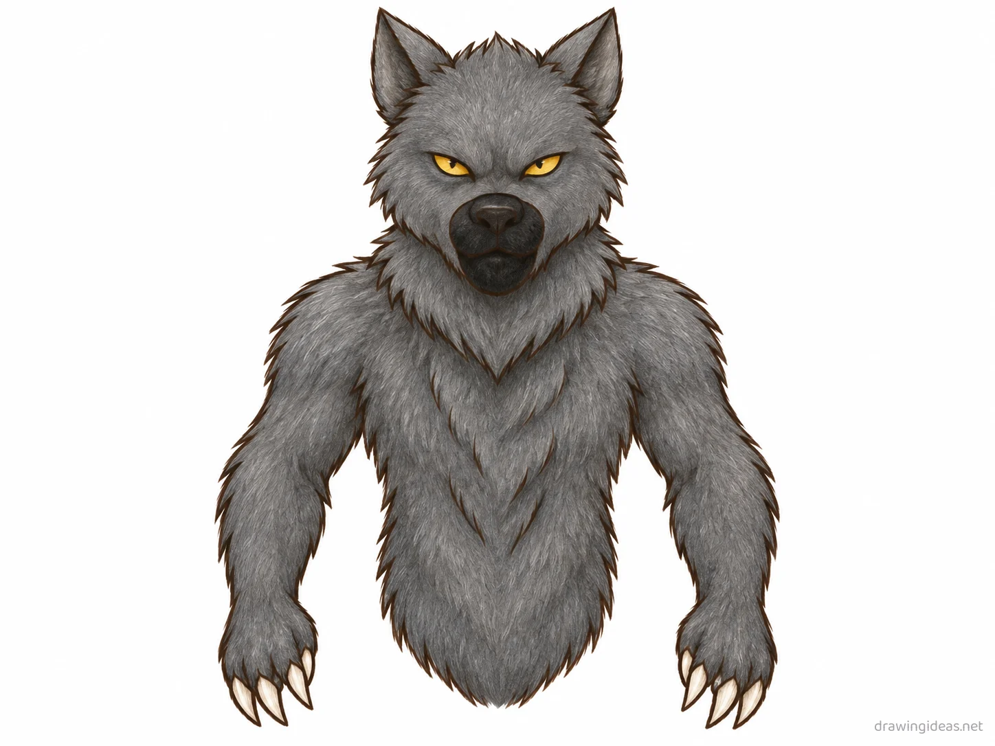 Werewolf drawing — hand-drawn werewolf illustration with ink lines and soft colors