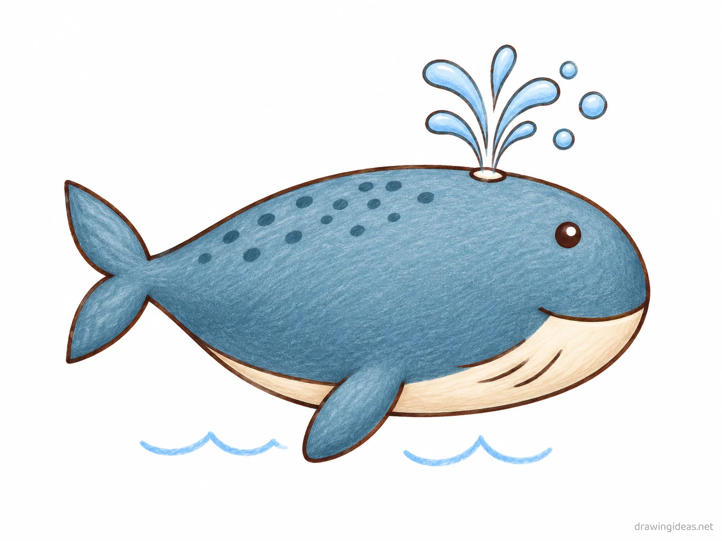Whale drawing — hand-drawn whale illustration with ink lines and soft colors
