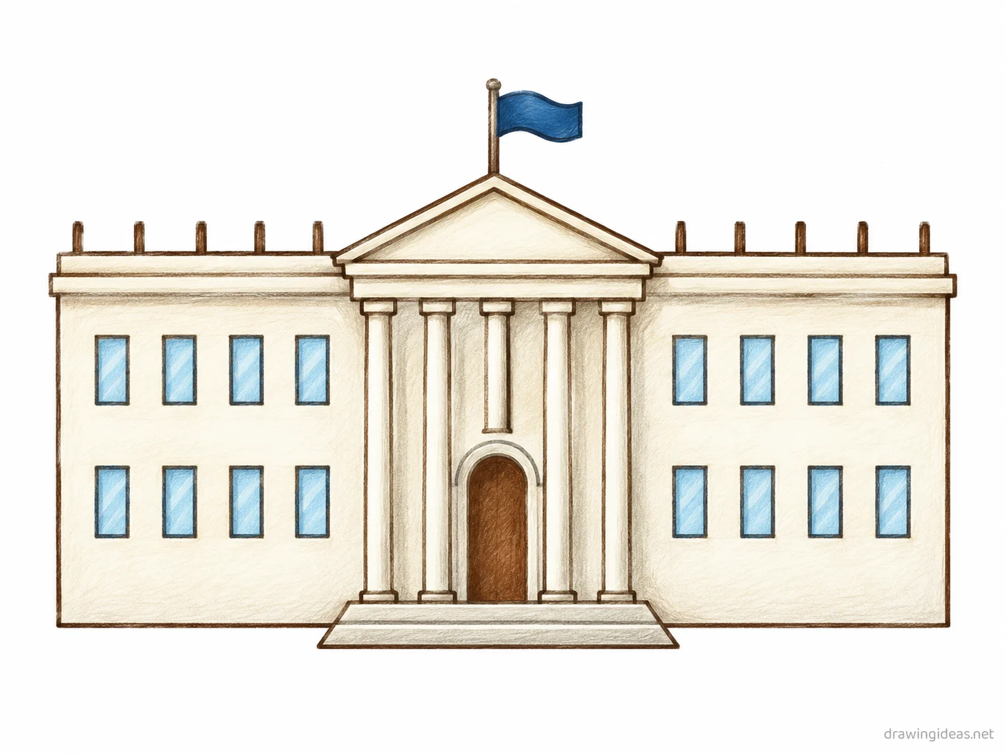 White House drawing — hand-drawn White House illustration with ink lines and soft colors