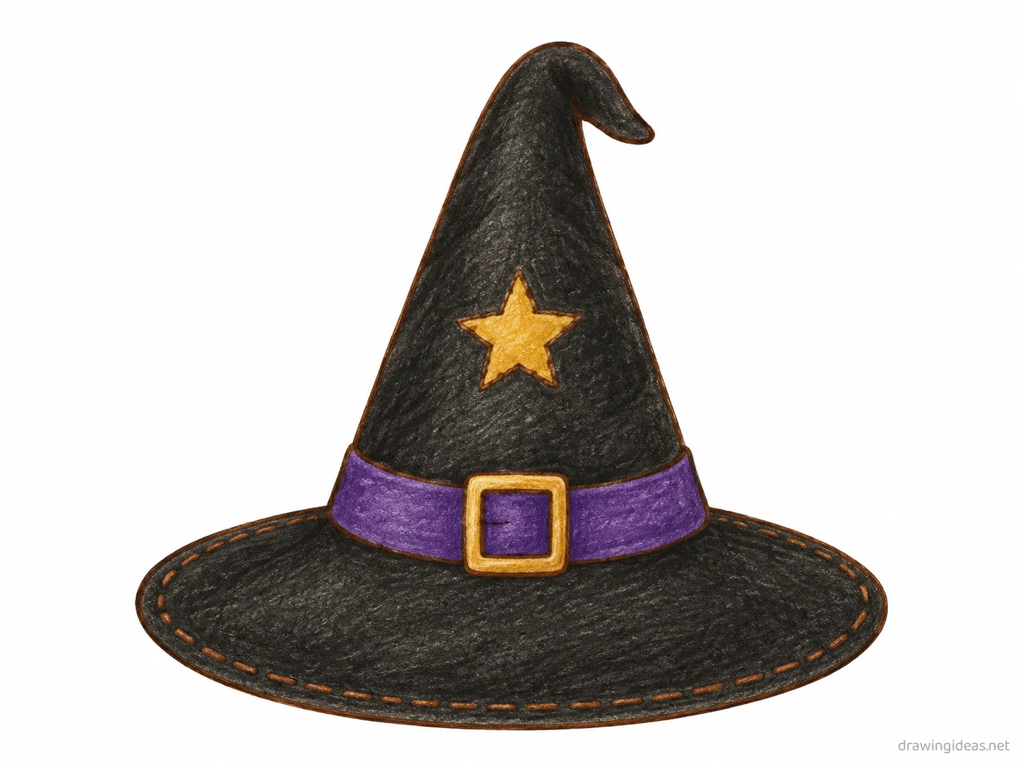 Witch Hat drawing — hand-drawn witch hat illustration with ink lines and soft colors