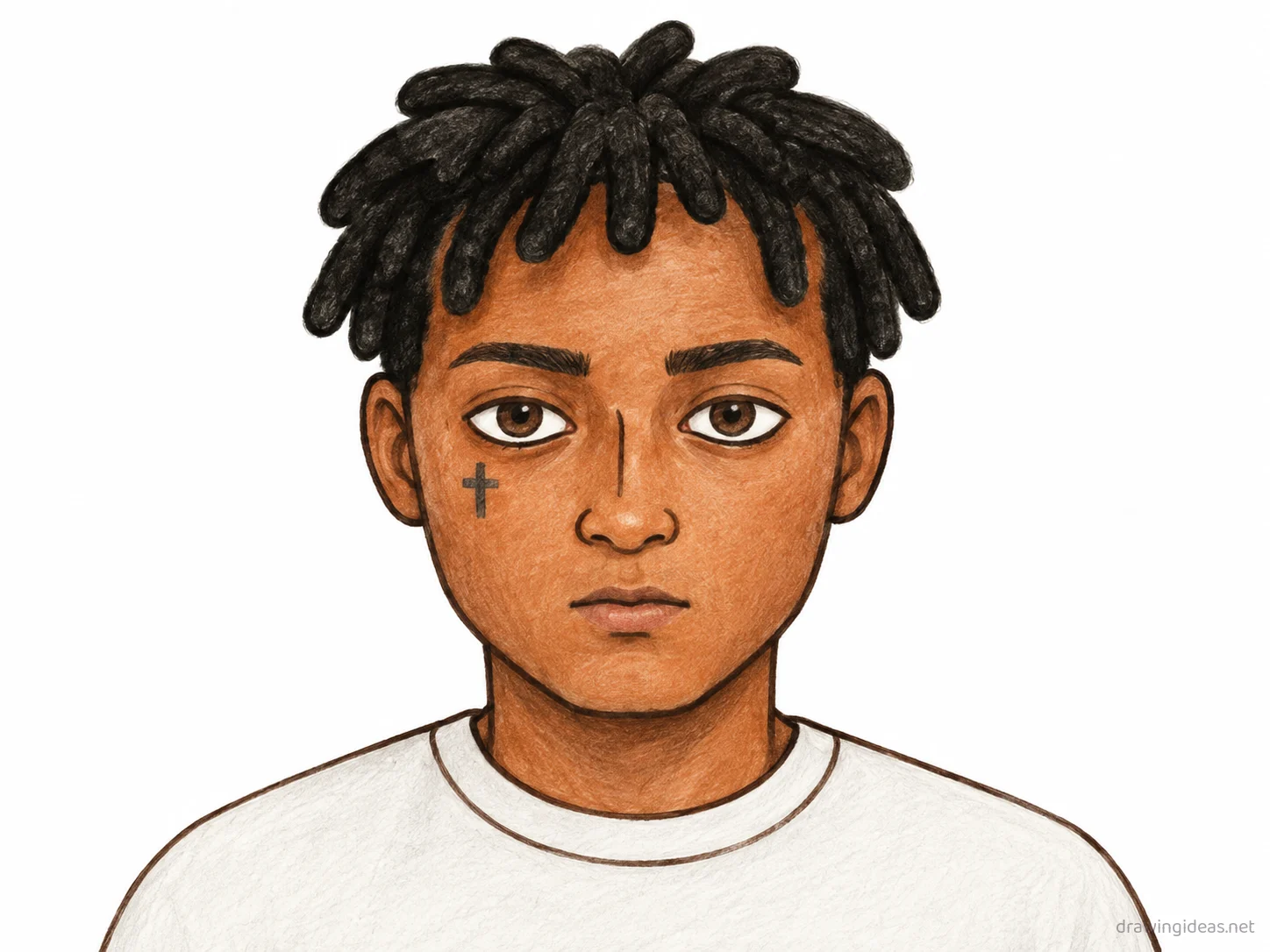 Xxxtentacion drawing — hand-drawn Xxxtentacion illustration with ink lines and soft colors