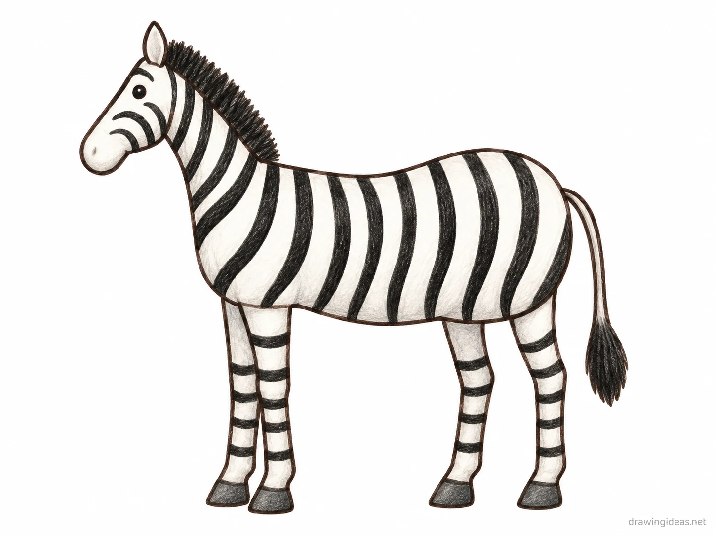 Zebra drawing — hand-drawn zebra illustration with ink lines and soft colors