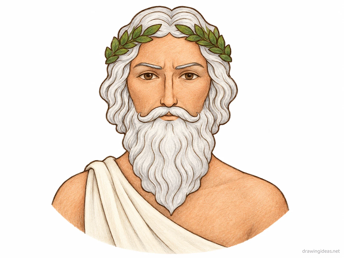 Zeus drawing — hand-drawn Zeus illustration with ink lines and soft colors