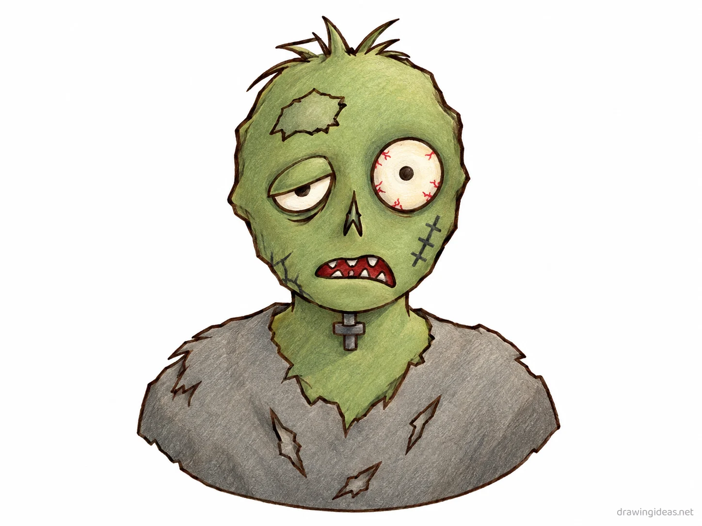 Zombie drawing — hand-drawn zombie illustration with ink lines and soft colors