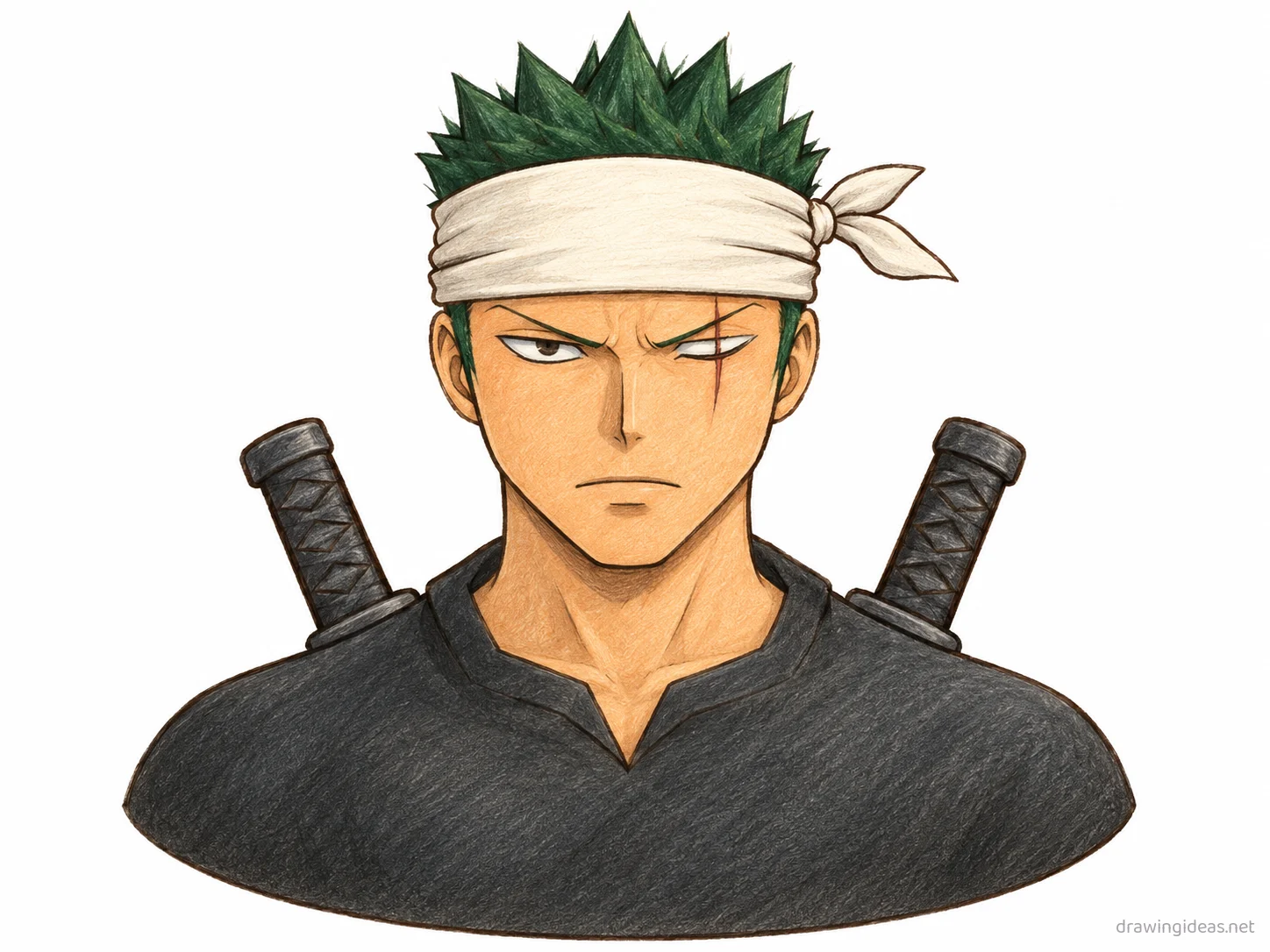 Zoro drawing — hand-drawn Zoro illustration with ink lines and soft colors