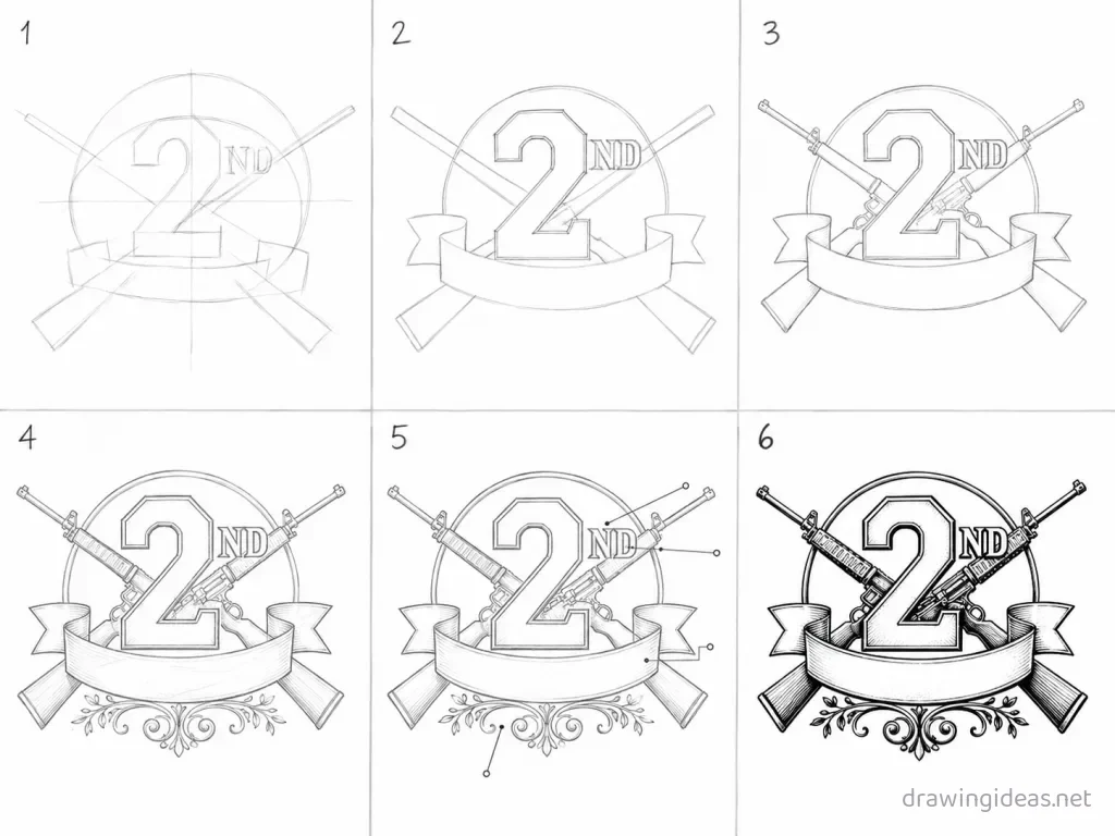 How to draw the 2nd Amendment step by step — 6-step 2nd Amendment drawing tutorial grid