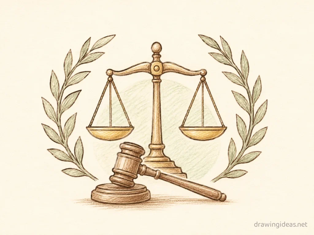 6th Amendment drawing — hand-drawn 6th Amendment illustration with ink lines and soft colors