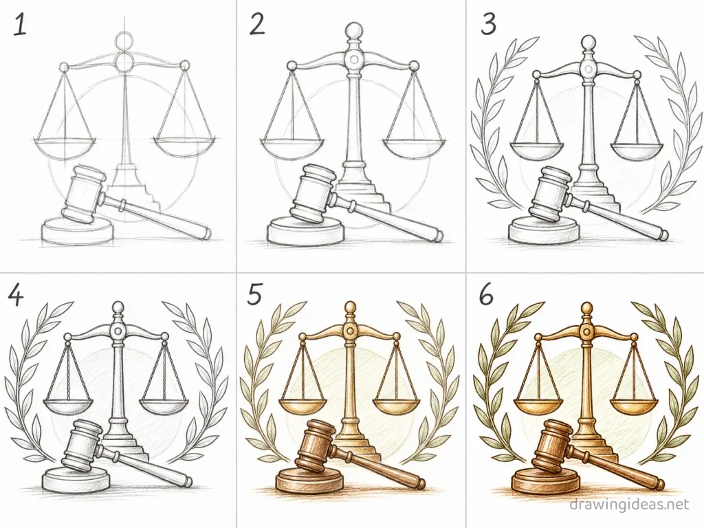 How to draw the 6th Amendment step by step — 6-step 6th Amendment drawing tutorial grid