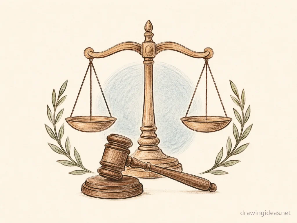 7th Amendment drawing — hand-drawn 7th Amendment illustration with ink lines and soft colors