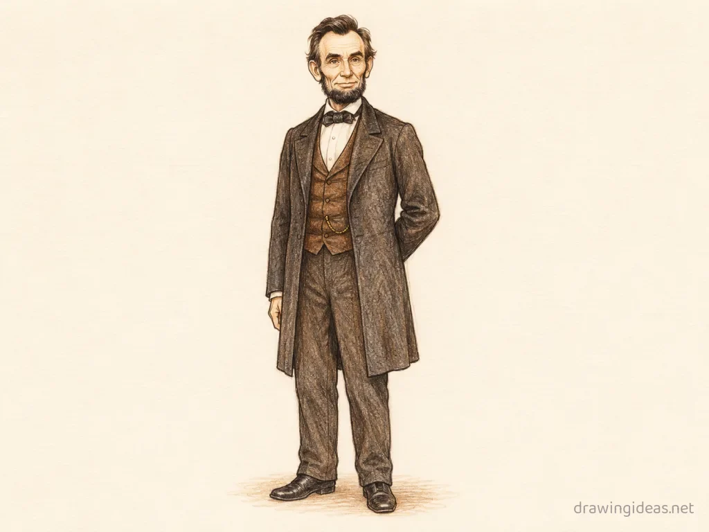 Abraham Lincoln drawing — hand-drawn Abraham Lincoln illustration with ink lines and soft colors