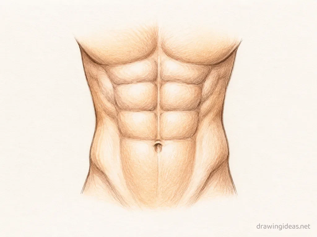 Abs drawing — hand-drawn abs illustration with ink lines and soft colors