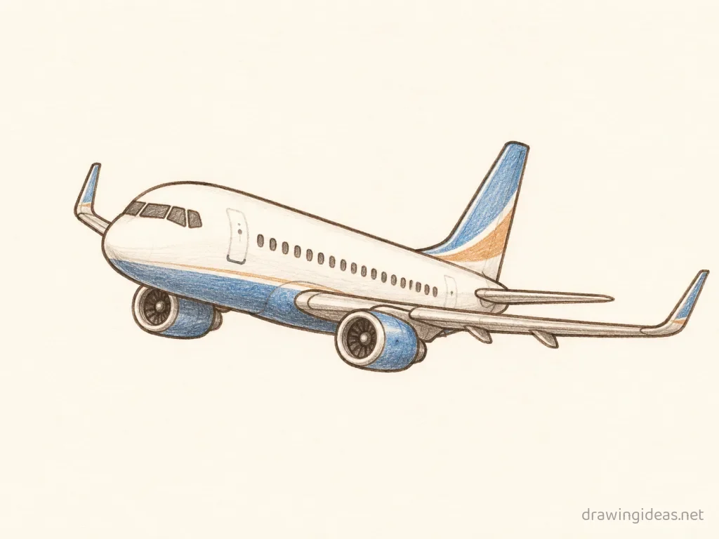 Airplane drawing ā hand-drawn airplane illustration with ink lines and soft colors