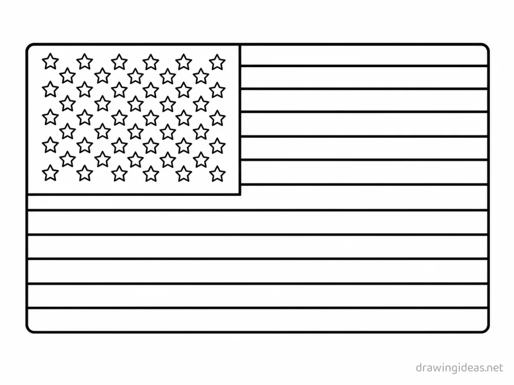 Easy American Flag drawing — easy style American Flag sketch