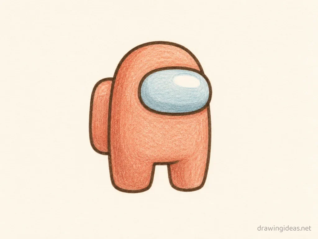 Among Us drawing — hand-drawn Among Us illustration with ink lines and soft colors