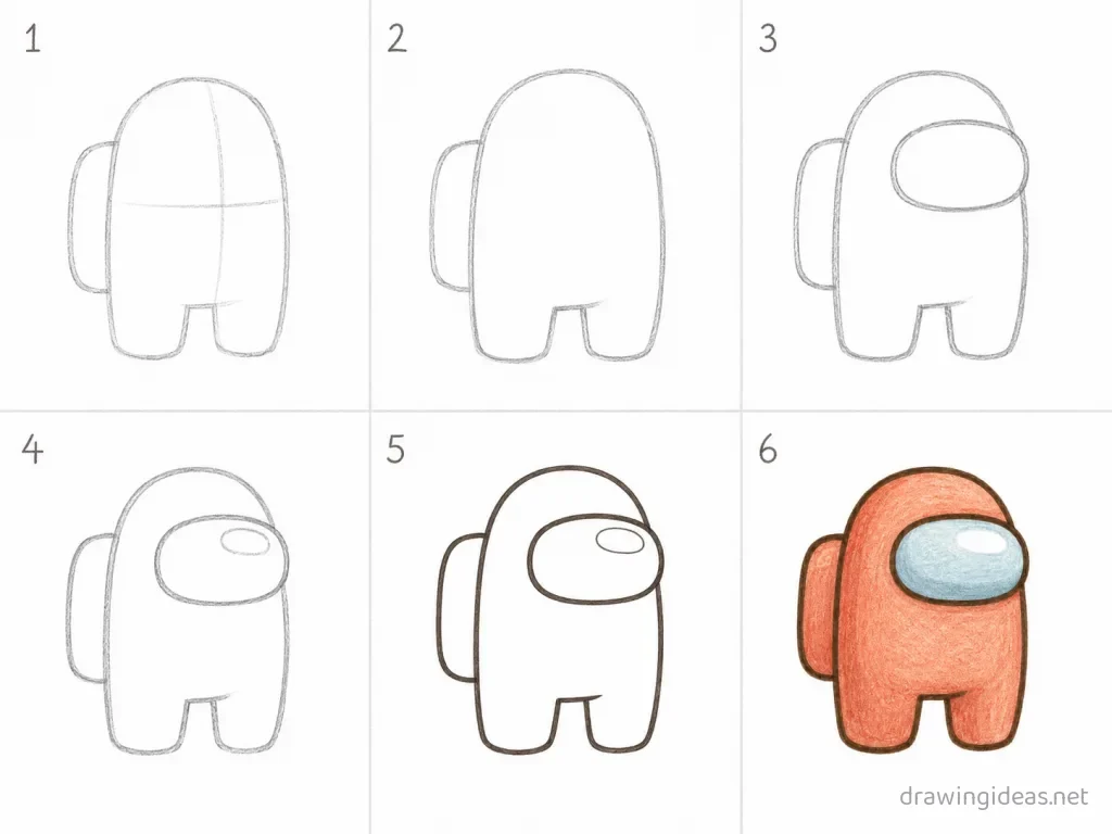 How to draw Among Us step by step — 6-step Among Us drawing tutorial grid
