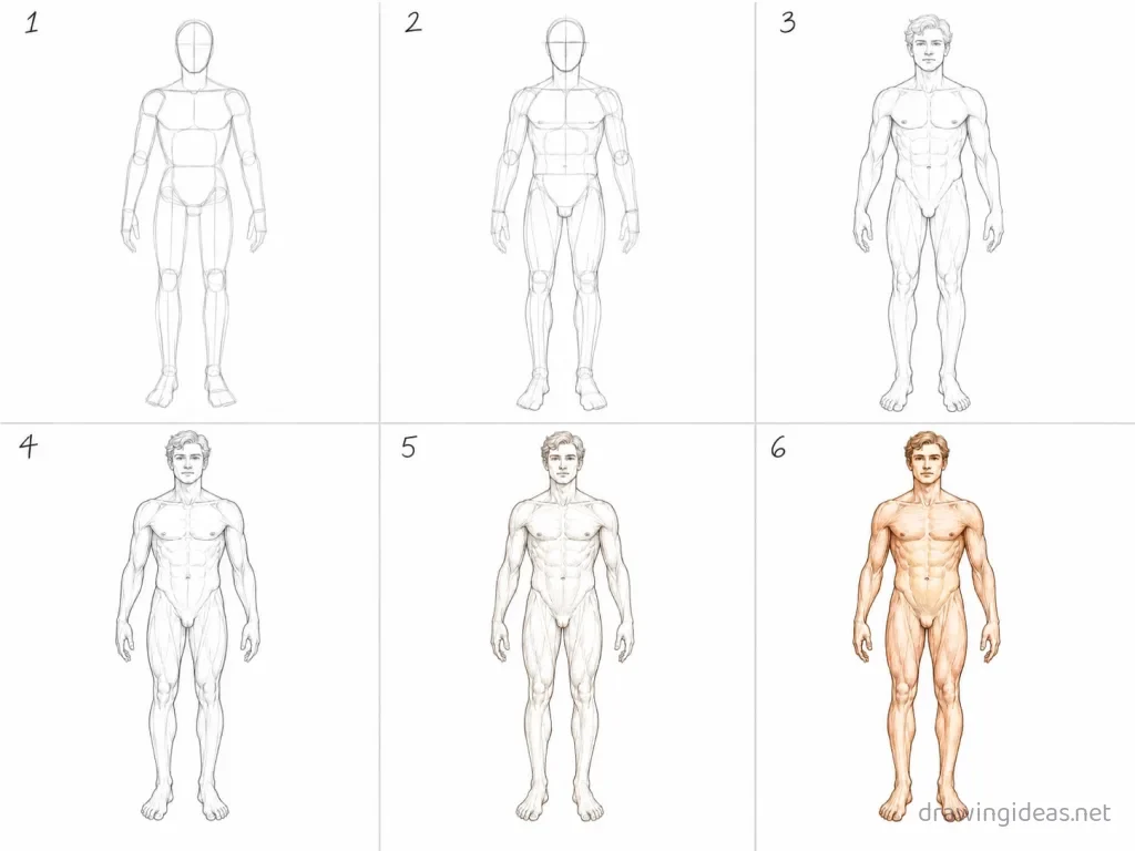 How to draw anatomy step by step — 6-step anatomy drawing tutorial grid