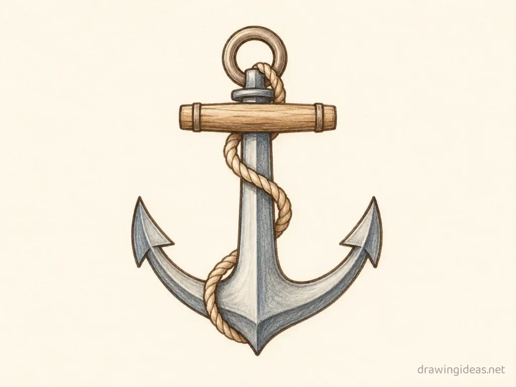 Anchor drawing — hand-drawn anchor illustration with ink lines and soft colors