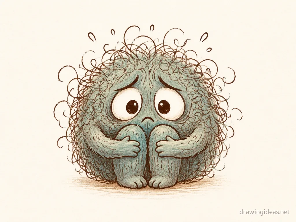 Anxiety drawing — hand-drawn anxiety illustration with ink lines and soft colors