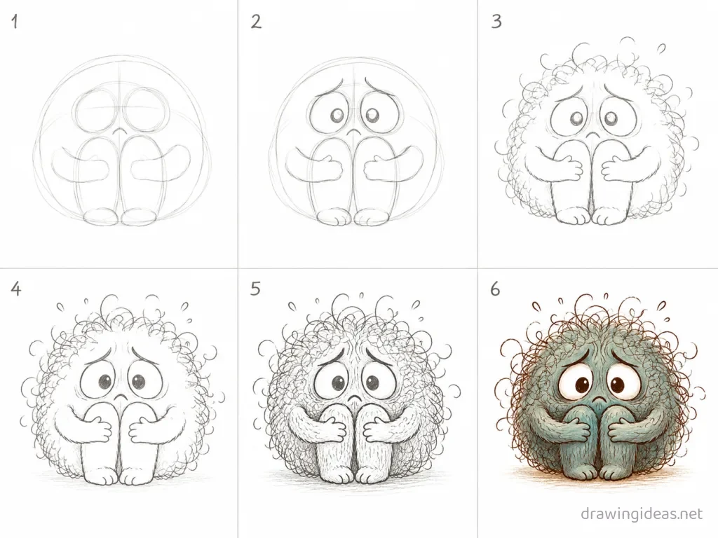 How to draw anxiety step by step — 6-step anxiety drawing tutorial grid
