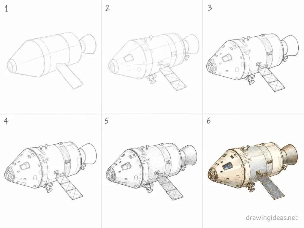 How to draw Apollo step by step — 6-step Apollo drawing tutorial grid