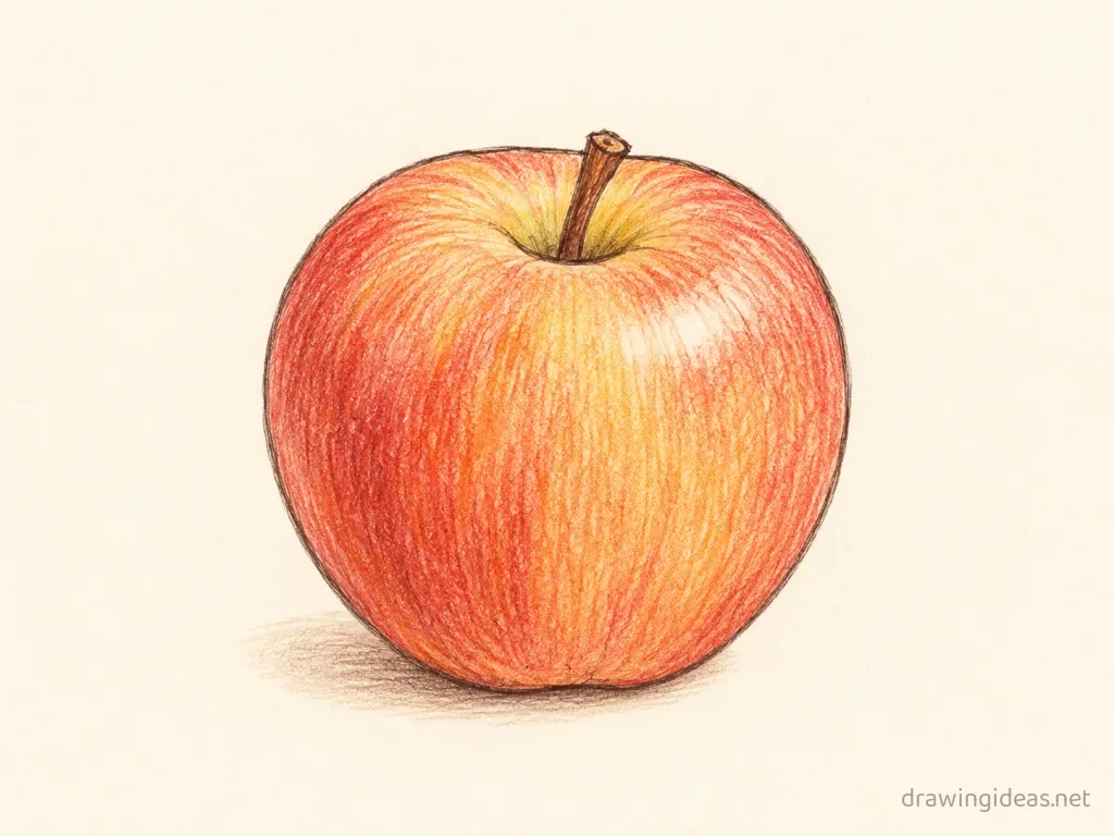 Apple drawing — hand-drawn apple illustration with ink lines and soft colors