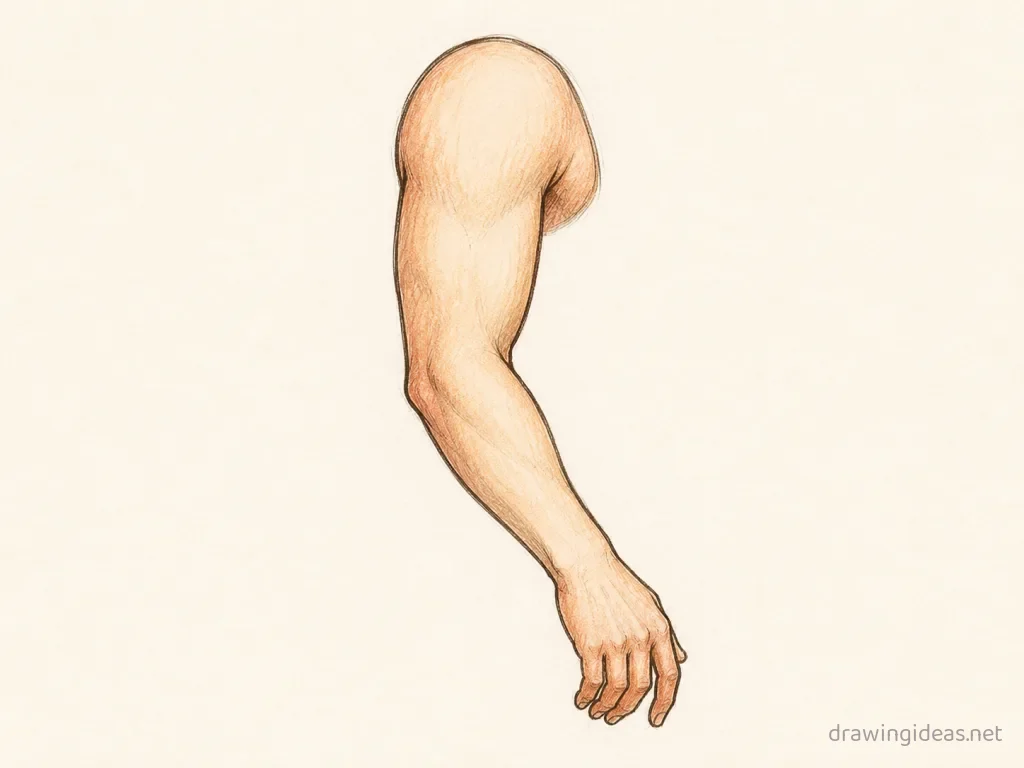 Arm drawing — hand-drawn arm illustration with ink lines and soft colors