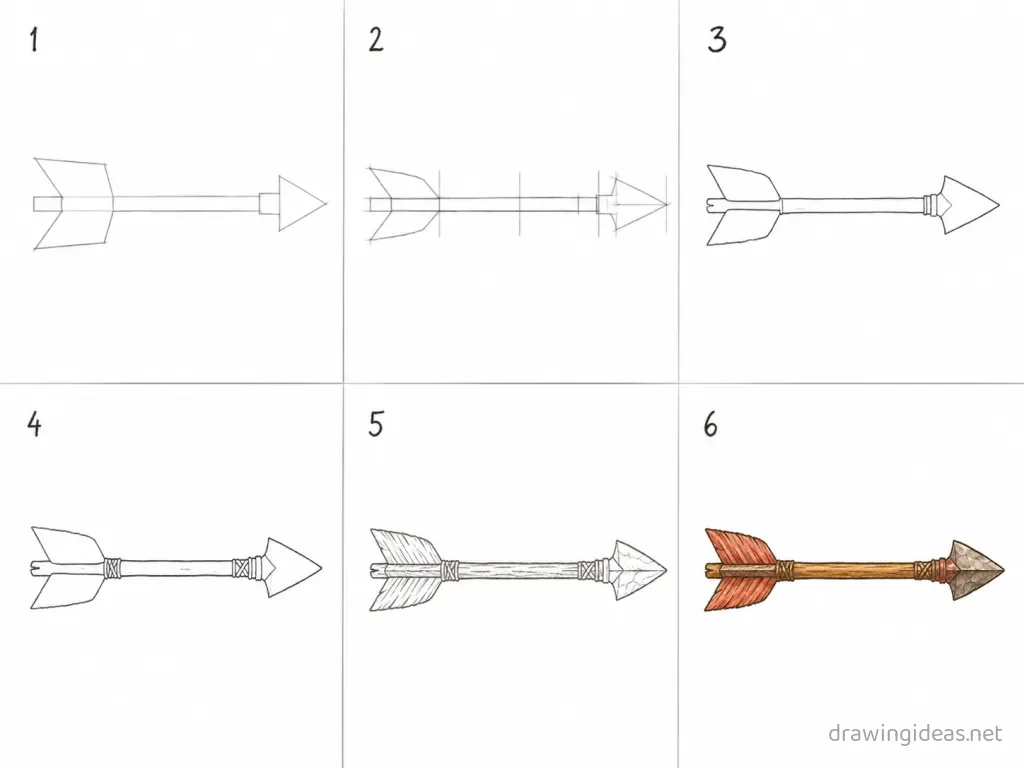How to draw an arrow step by step — 6-step arrow drawing tutorial grid