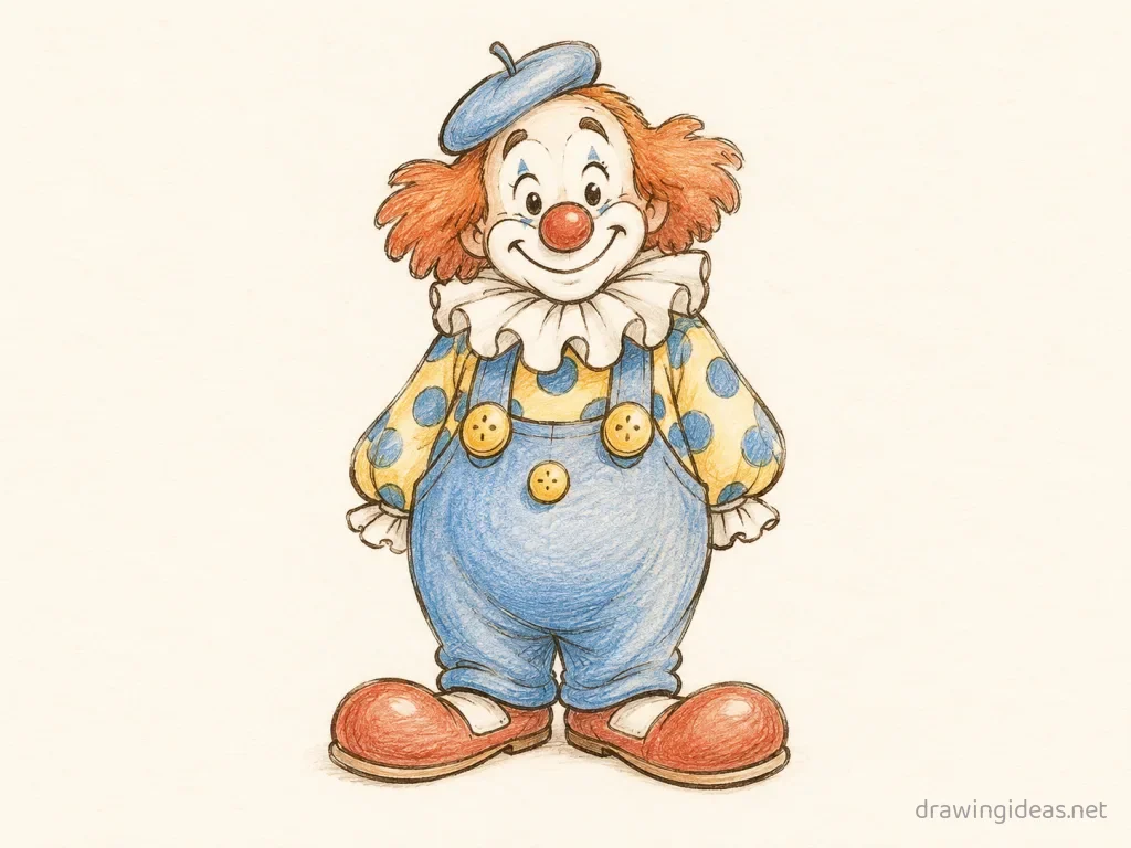 Art Clown drawing — hand-drawn art clown illustration with ink lines and soft colors