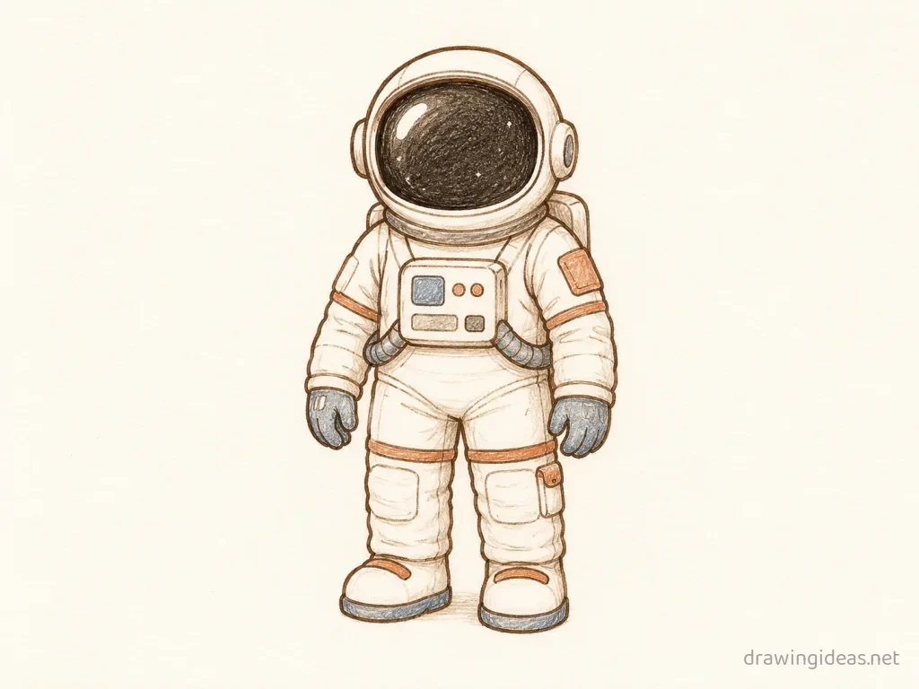Astronaut drawing — hand-drawn astronaut illustration with ink lines and soft colors
