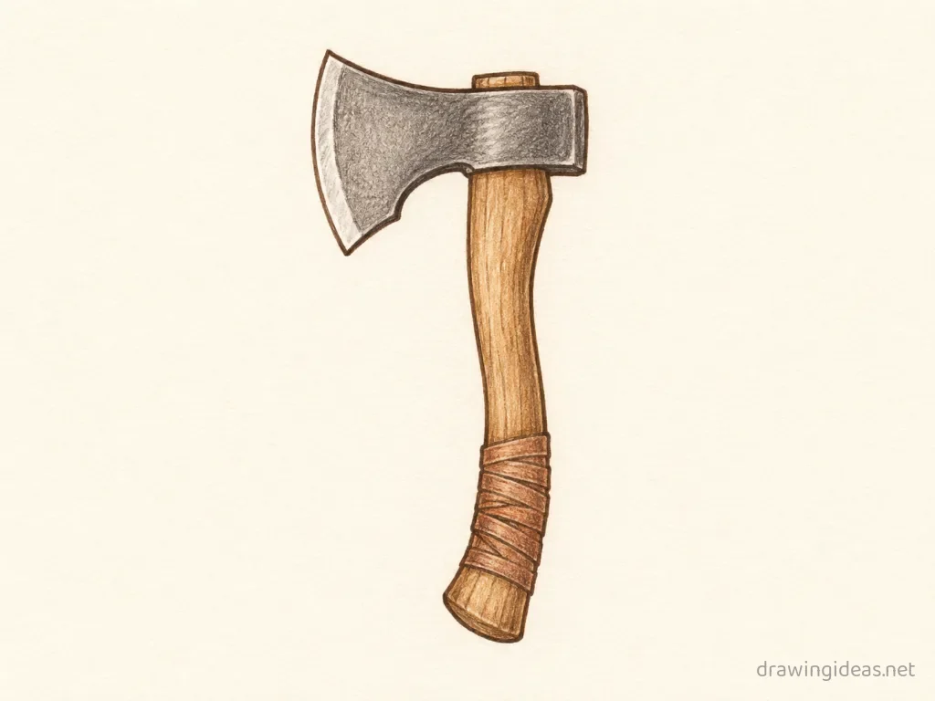 Axe drawing — hand-drawn axe illustration with ink lines and soft colors