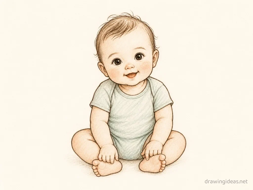 Baby drawing — hand-drawn baby illustration with ink lines and soft colors