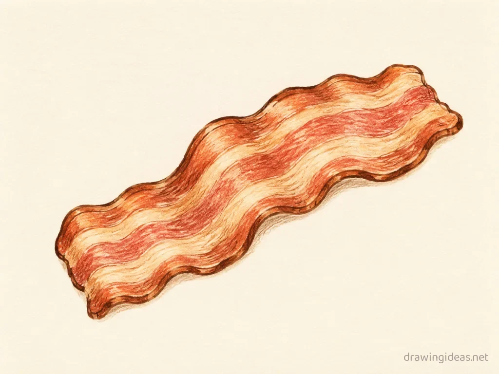 Bacon drawing — hand-drawn bacon illustration with ink lines and soft colors