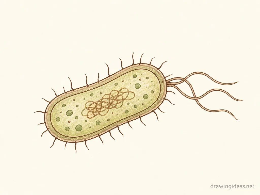 Bacteria drawing — hand-drawn bacteria illustration with ink lines and soft colors