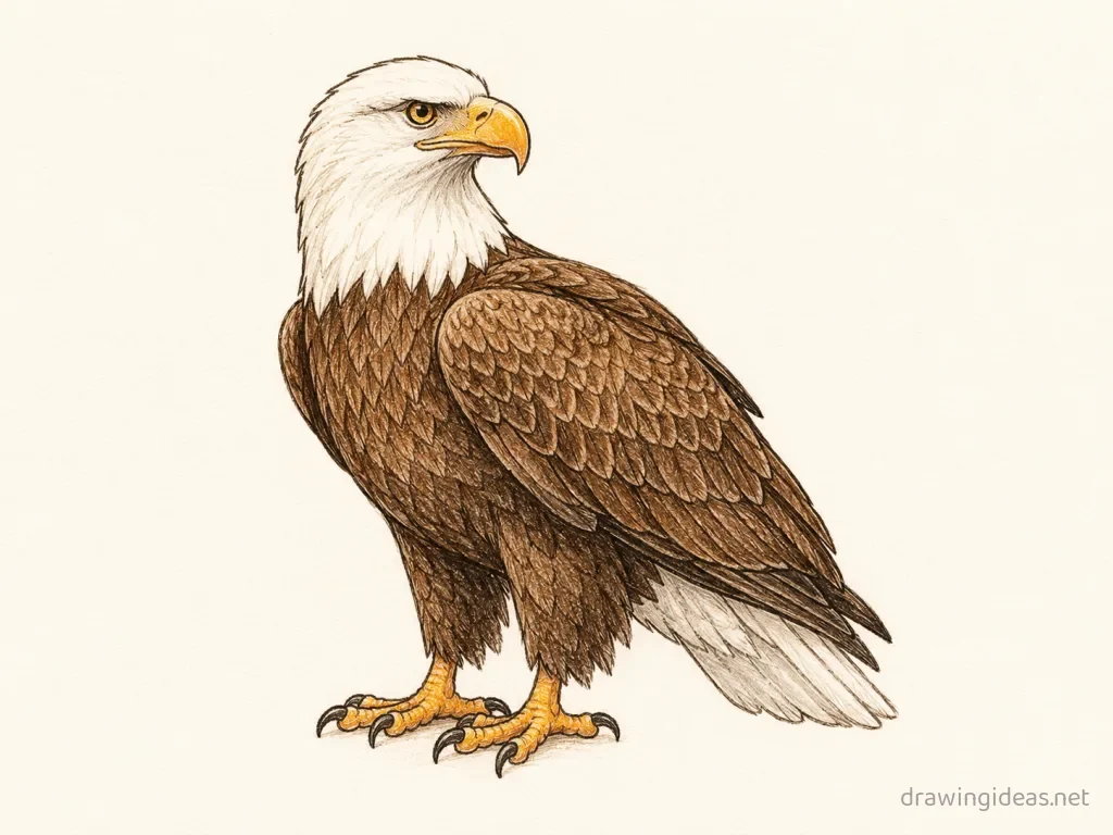 Bald Eagle drawing — hand-drawn bald eagle illustration with ink lines and soft colors
