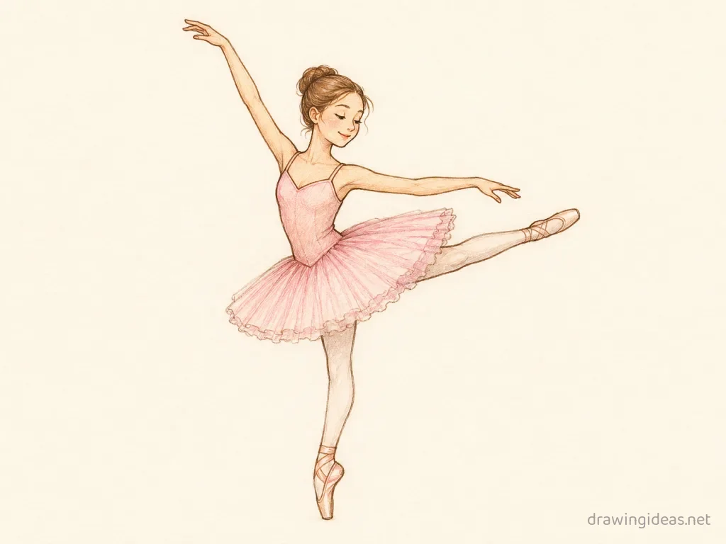 Ballerina drawing — hand-drawn ballerina illustration with ink lines and soft colors