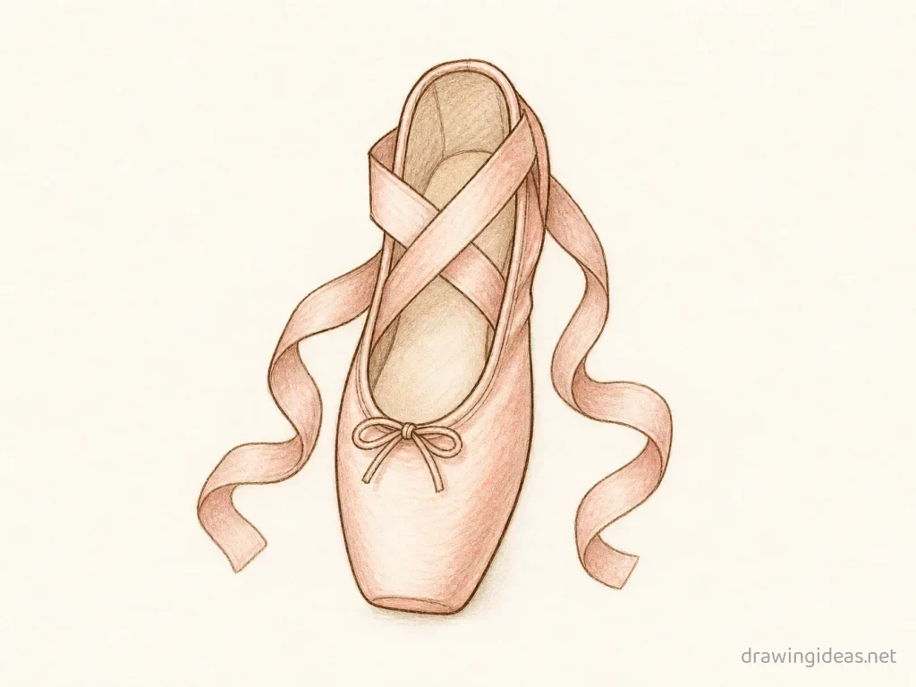 Ballet Shoe drawing — hand-drawn ballet shoe illustration with ink lines and soft colors