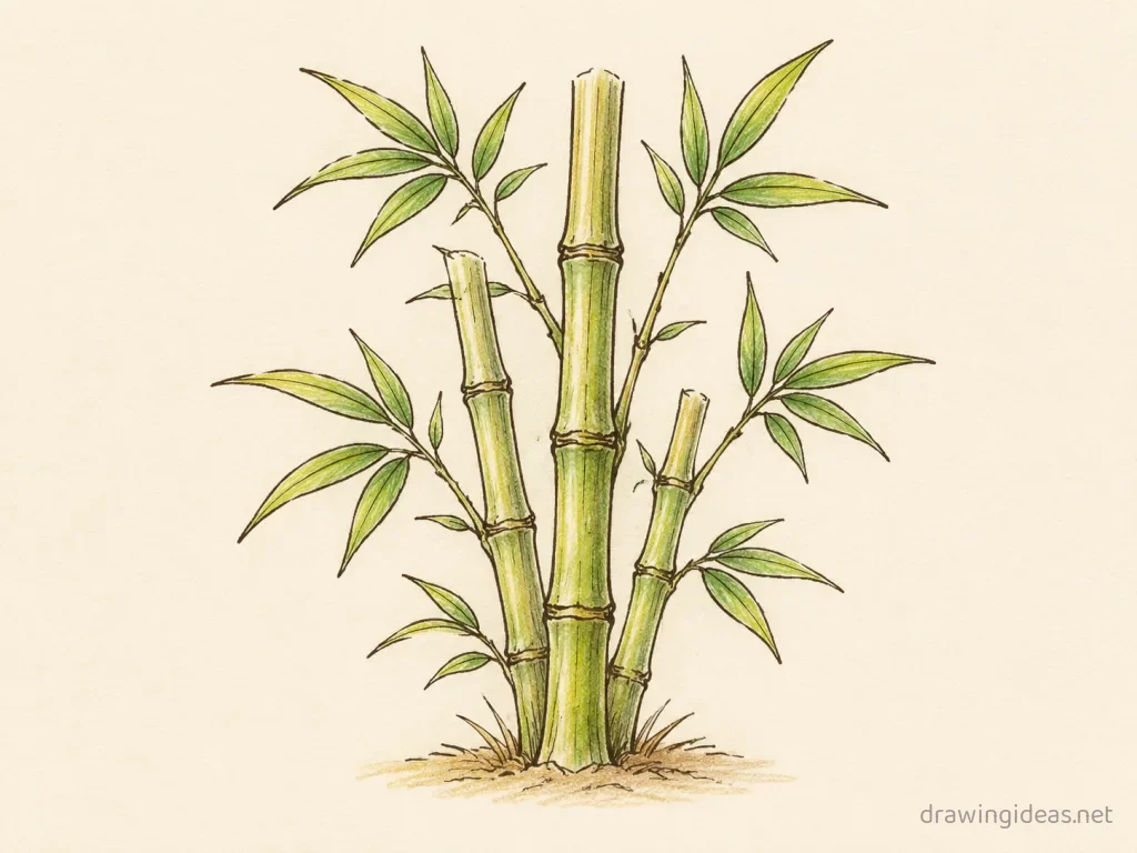 Bamboo drawing — hand-drawn bamboo illustration with ink lines and soft colors
