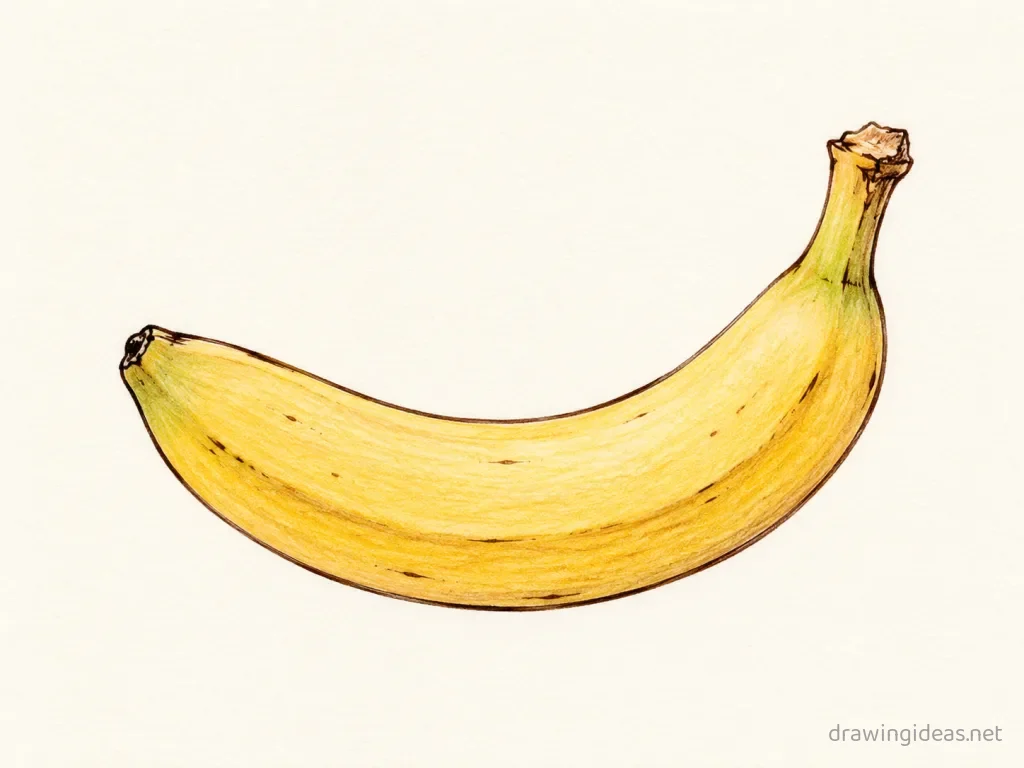 Banana drawing — hand-drawn banana illustration with ink lines and soft colors