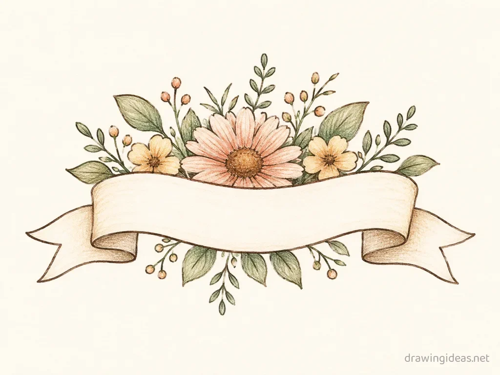 Banner drawing — hand-drawn banner illustration with ink lines and soft colors