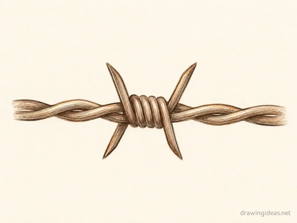 Barbed Wire drawing — hand-drawn barbed wire illustration with ink lines and soft colors