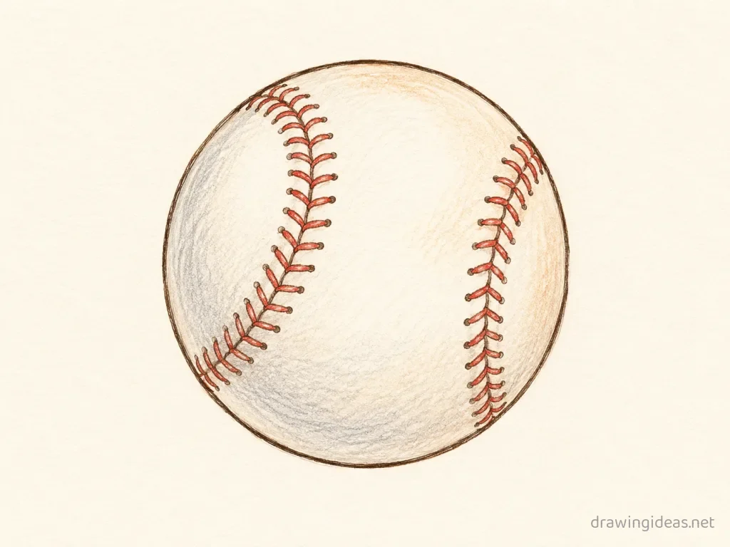 Baseball drawing — hand-drawn baseball illustration with ink lines and soft colors