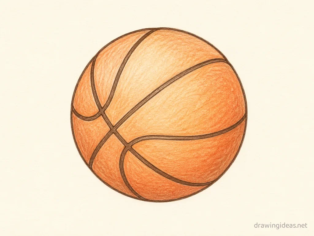 Basketball drawing — hand-drawn basketball illustration with ink lines and soft colors